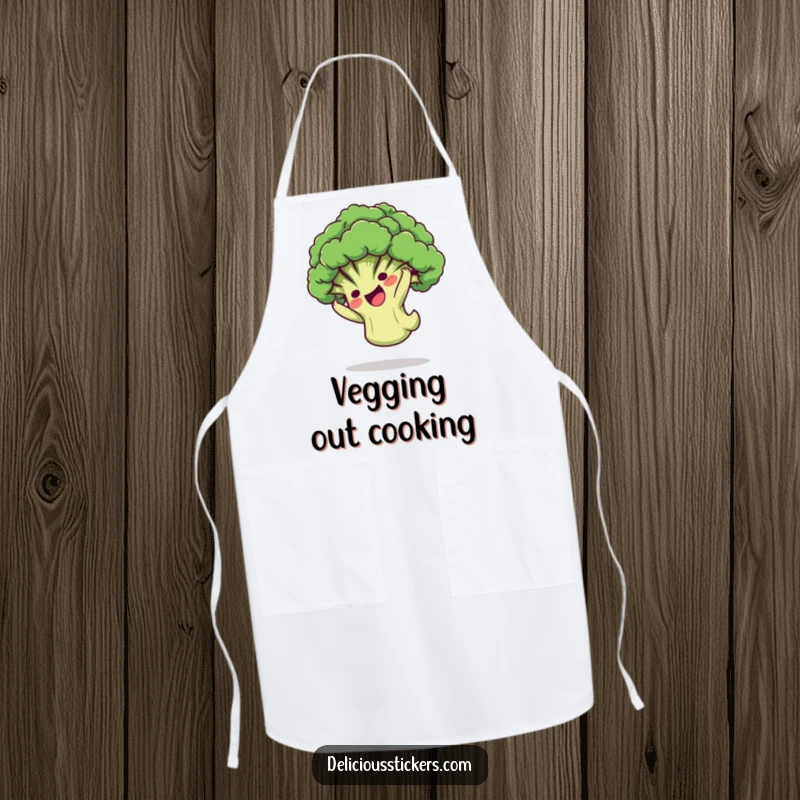 Funny Apron: A playful broccoli floret character doing a somersault, bringing cartoon fun and veggie power to the kitchen.