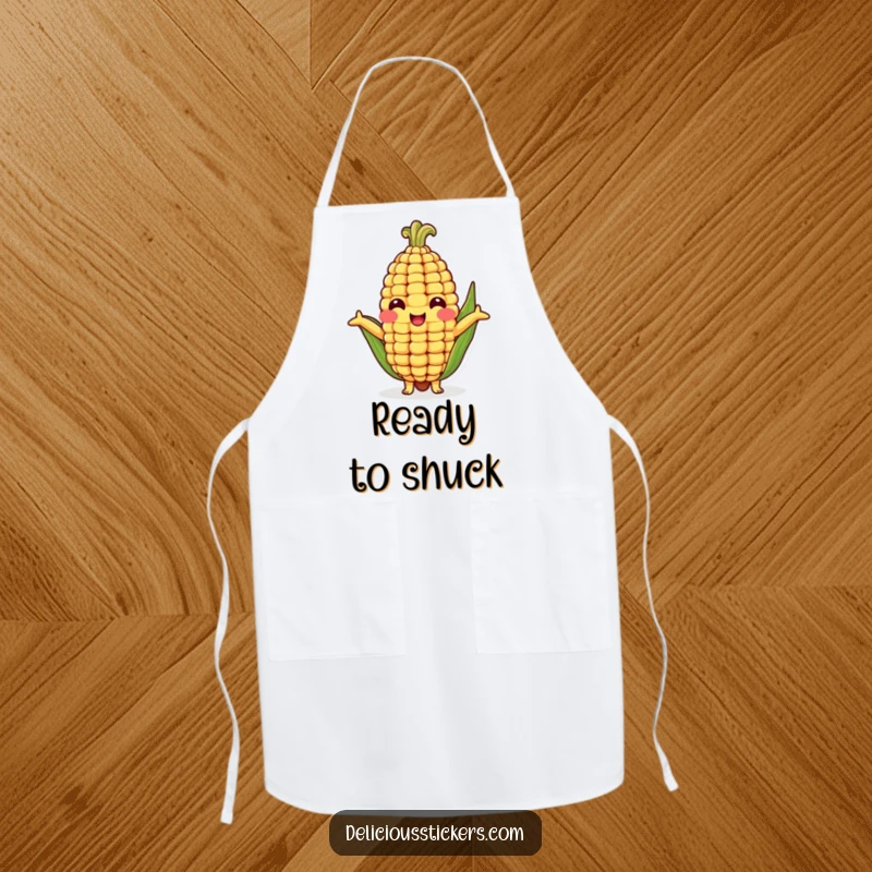Funny apron featuring a smiling corn cob character with open arms, ready to offer a humorous hug while you whip up a meal.