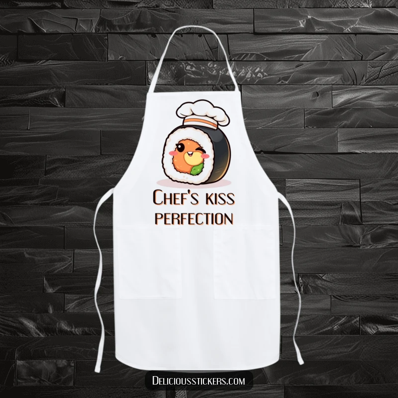 Funny sushi roll apron, winking chef, a humorous and practical kitchen garment for food lovers.
