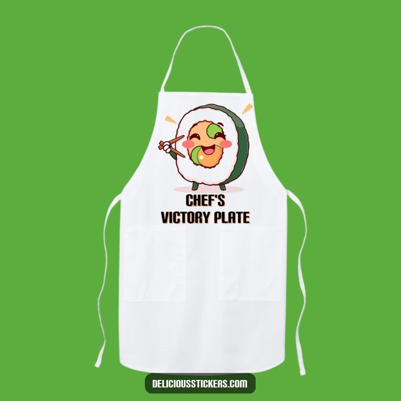 Funny Sushi Roll Apron - Victory Pose Design for Kitchen Masters