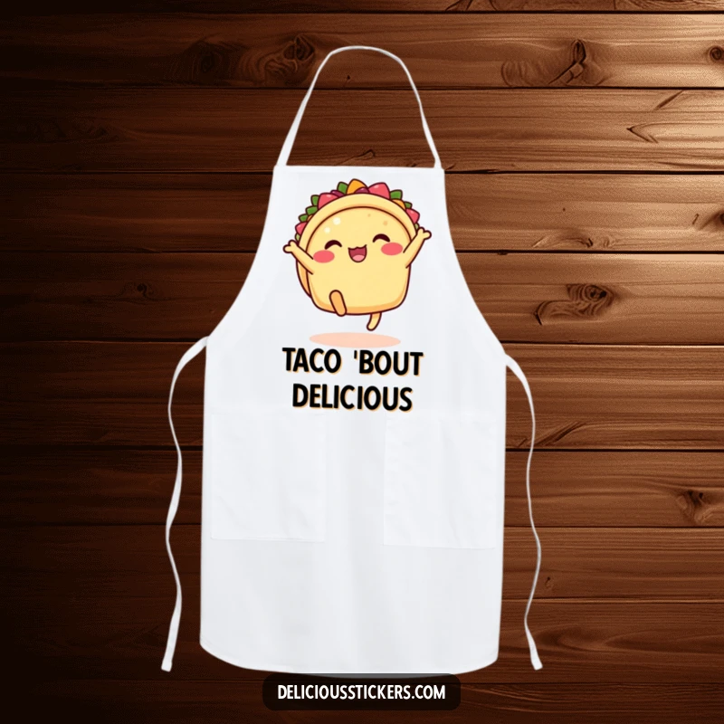 Funny taco apron with legs kicking, cartoon kitchen garment, a humorous and festive baking accessory.
