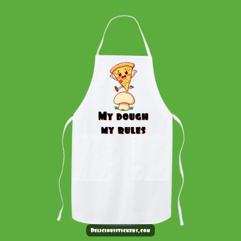Funny Pizza Leap Apron: Cheerful Slice Jumps Over Mushroom, Kitchen Gift!