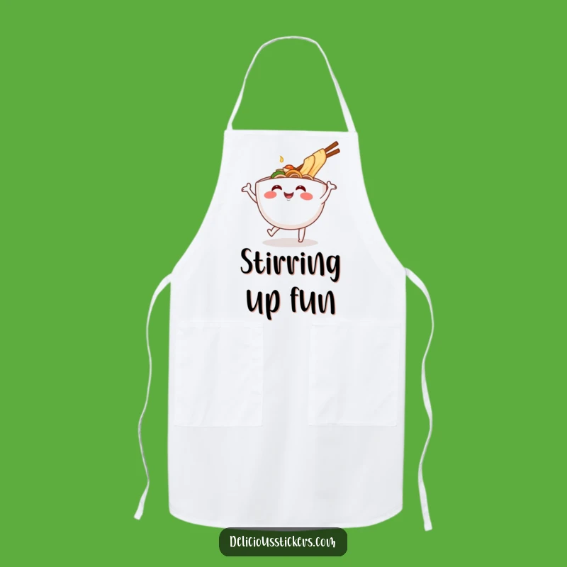 Funny Ramen Bowl Dance Apron: Cook with Joyful Cartoon Noodles and Laughs