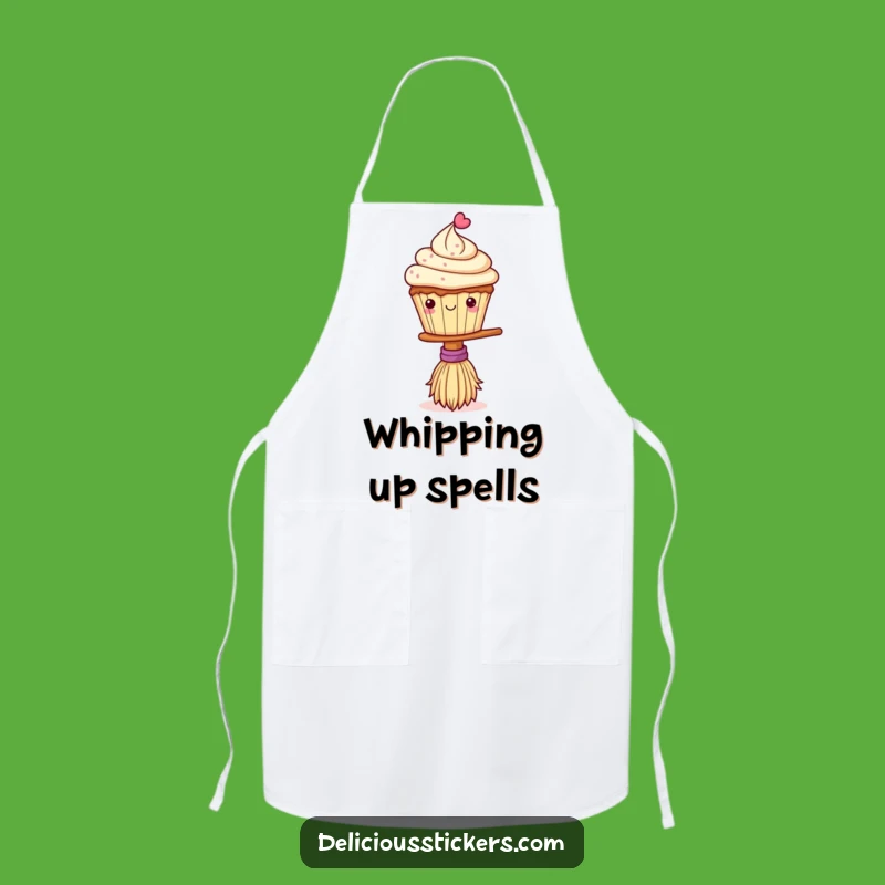 Funny Cupcake Broom Balance Apron - Whimsical Baking Kitchen Humor