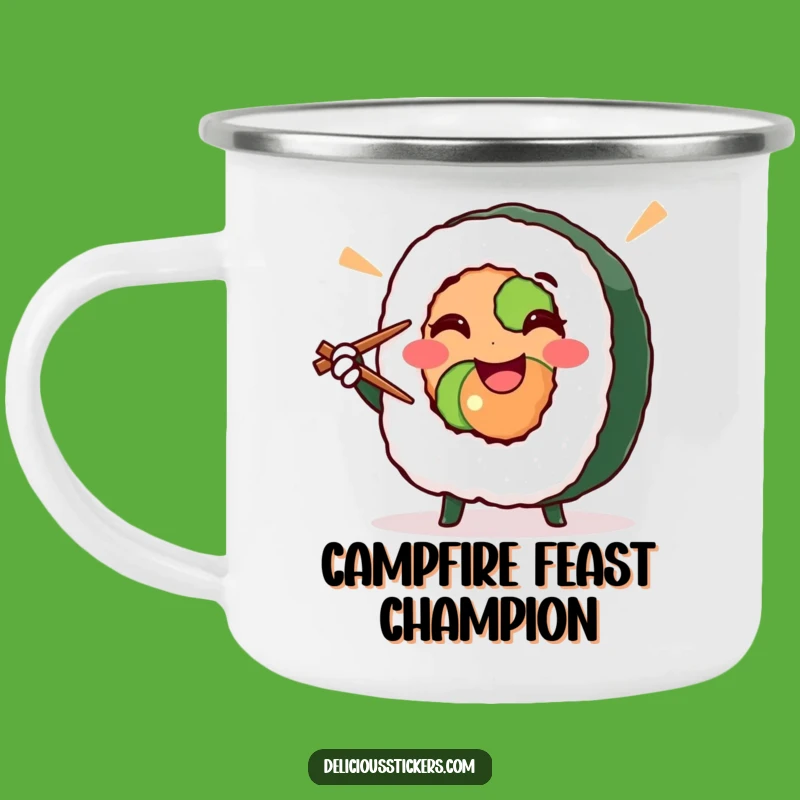 Funny Sushi Roll Camping Mug - Victory Pose Mug for Outdoor Feasts