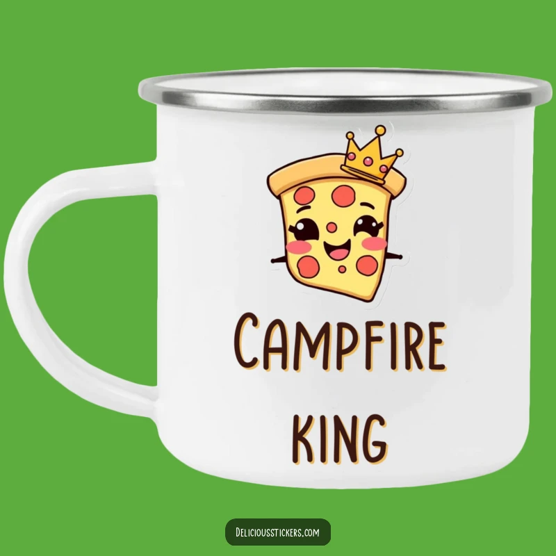 Funny Pizza Camping Mug: Crown Slice Adventure - Regal Outdoor Fun!