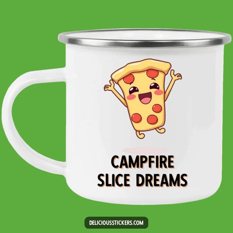 Funny Pizza Slice Jumping Camping Mug: Adventure with Delicious Fun