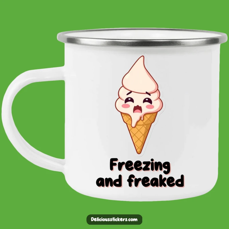 Durable Funny Shocked Ice Cream Camping Mug: Melting Fun Outdoors