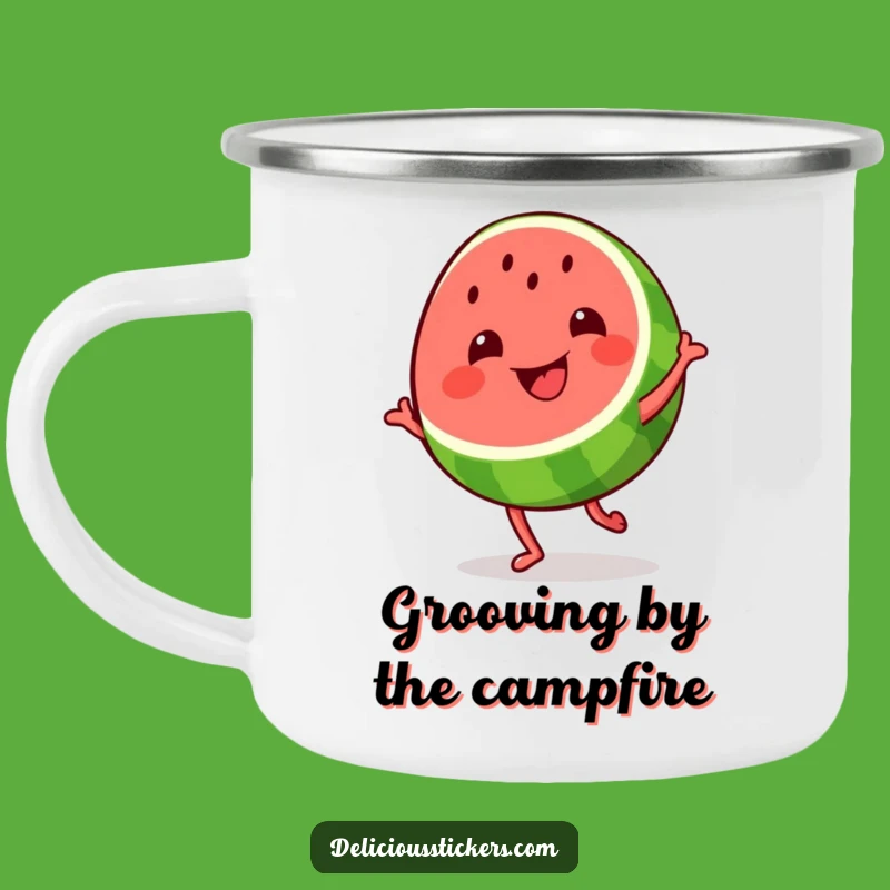Durable Funny Watermelon Dance Camping Mug: Grooving Fruit Outdoors