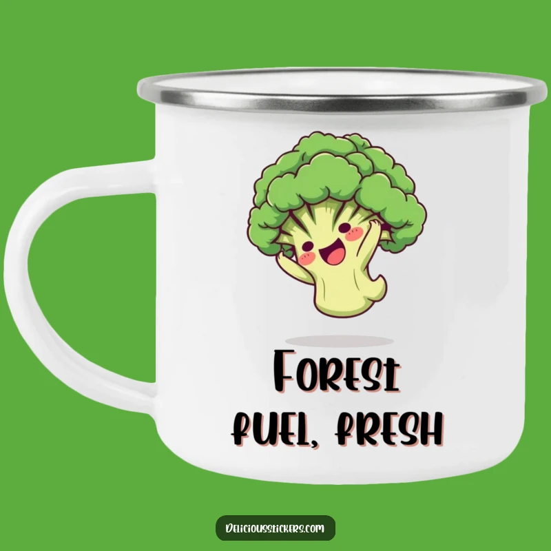 Funny Broccoli Somersault Camping Mug: Playful Floret Tumbles, Outdoor Gift!