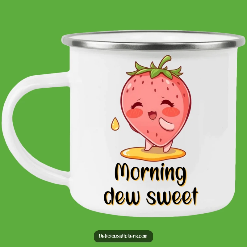 Funny Strawberry Syrup Camping Mug: Blushing Berry Catches Drop, Outdoor Gift!