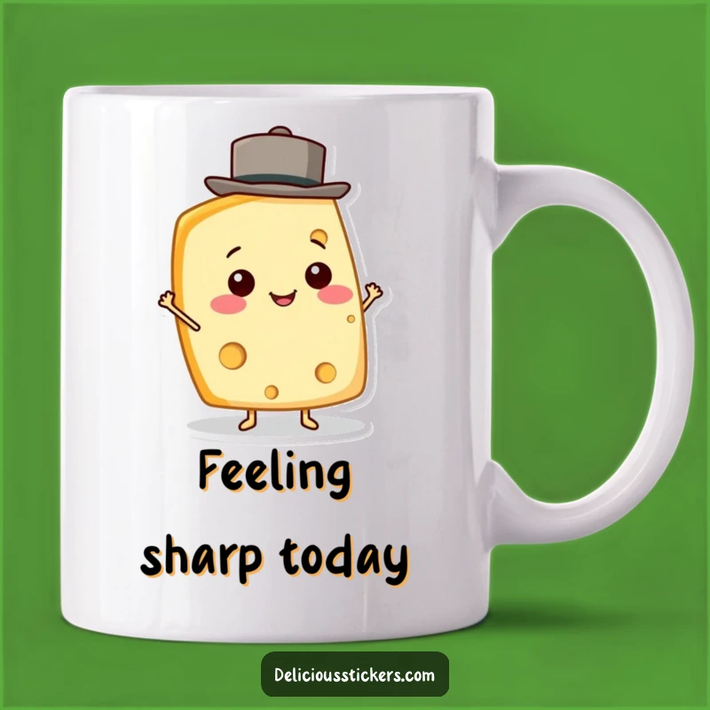 Funny Cheese Wedge Mug - Adorable Smiling Character Balancing Hat, Perfect Funny Gift!