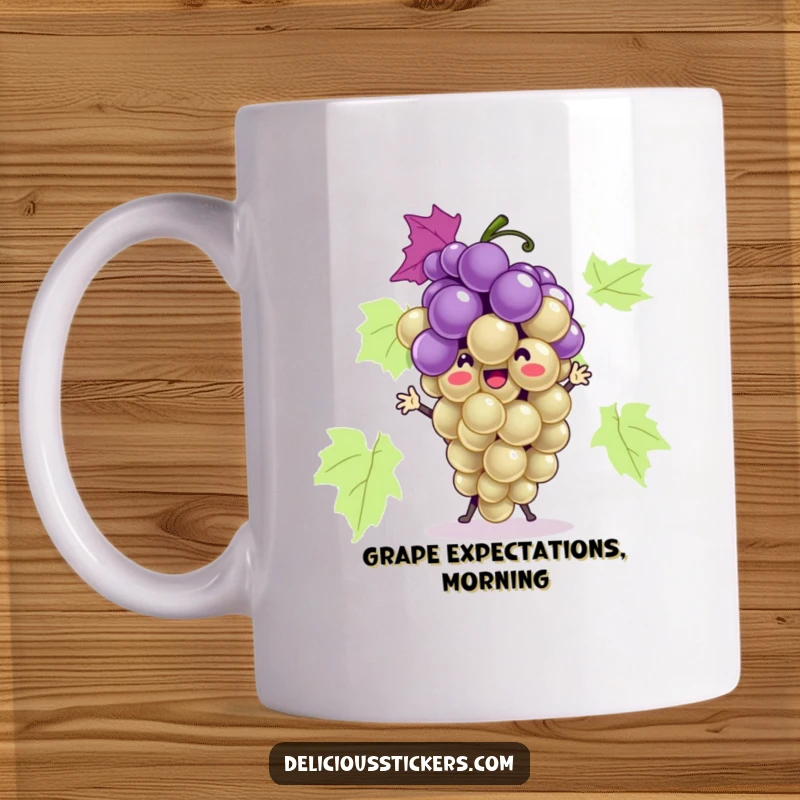 Funny grape bunch mug character doing a playful dance, showcasing its bunchy personality and bringing a cheerful vibe.