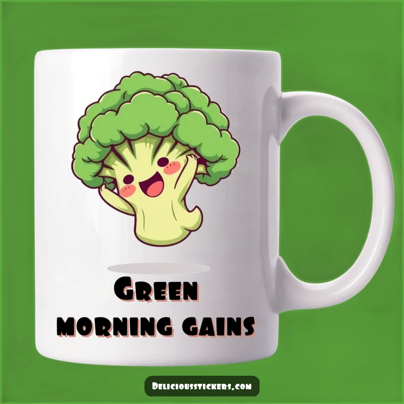 Funny Broccoli Somersault Mug: Playful Floret Tumbles, Healthy Gift!
