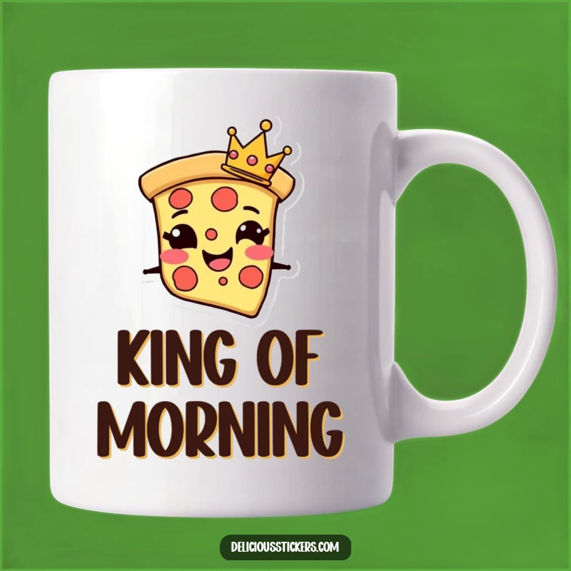Funny Pizza Crown Mug: Grinning Slice Royalty - Perfect Regal Gift!
