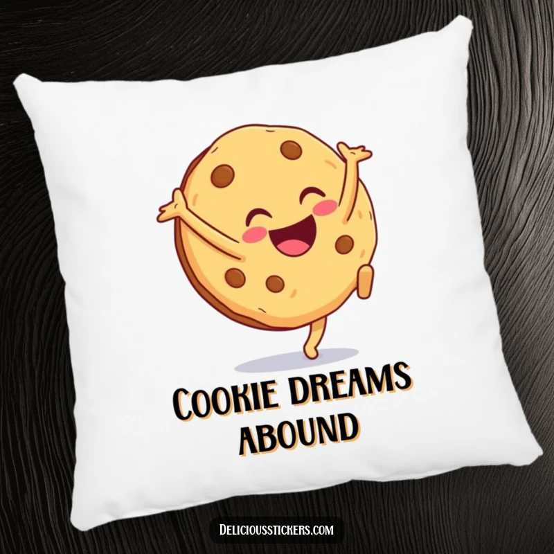 Funny cookie pillow character doing a cartwheel with a smile, providing a soft and humorous accent for sofas or beds.