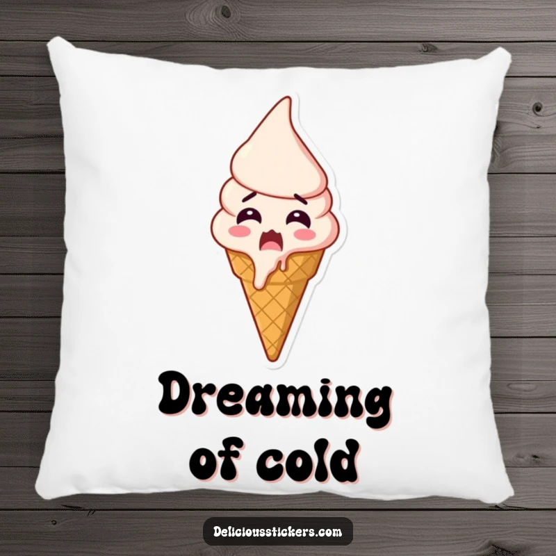 Funny shocked ice cream pillow, a soft cushion featuring an ice cream cone melting with delightful shock and excitement.