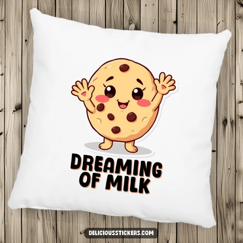 Funny pillow featuring a friendly waving cookie character with chocolate chip freckles, perfect for adding sweet humor and comfort.
