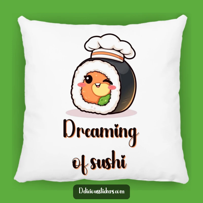 Funny Sushi Chef Hat Wink Pillow: Cozy Up with Cute Cartoon Culinary Fun