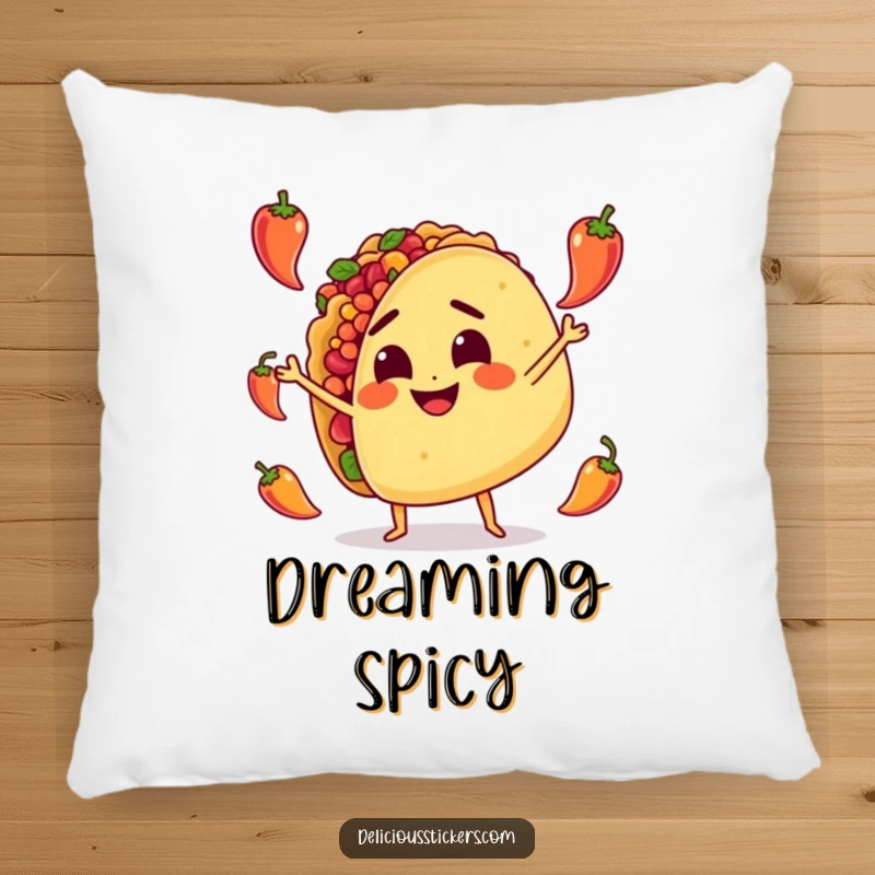 Funny Pillow: A determined taco character happily juggles tiny peppers, bringing a soft and humorous touch to your relaxation.