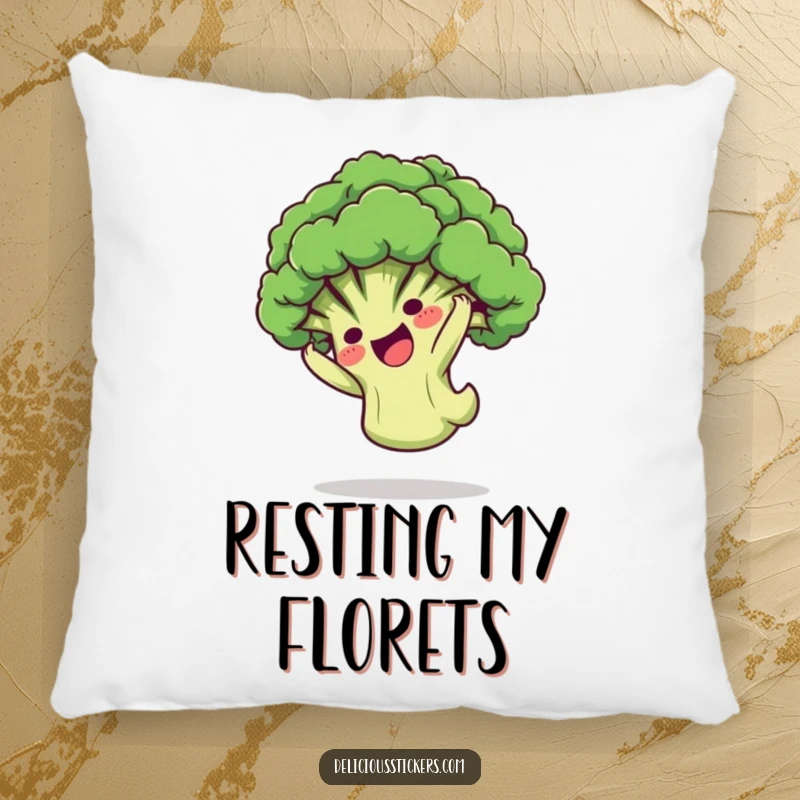 Funny Pillow: A playful broccoli floret character doing a somersault, offering cartoonish comfort and healthy humor.
