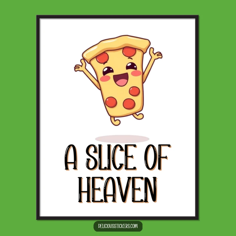 Funny Pizza Slice Jumping Digital Art: Instant Joyful Cartoon Pizza Decor
