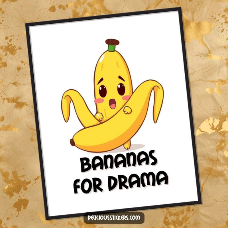Funny digital art of a surprised banana character peeking from a peel, symbolizing playful mischief and unexpected joy.