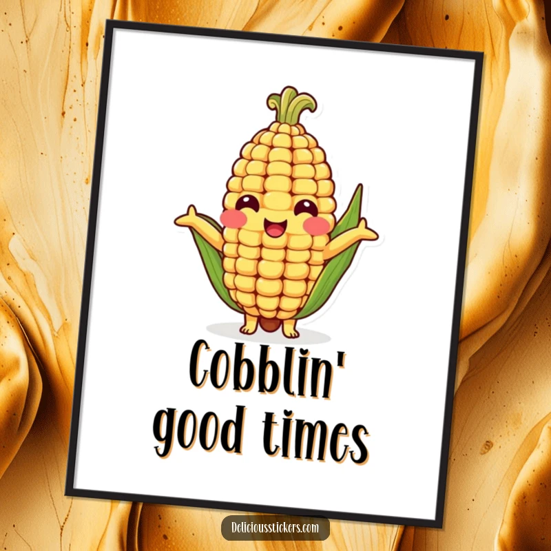 Funny digital art print of a smiling corn cob character with arms wide open, offering a comical and heartwarming hug.
