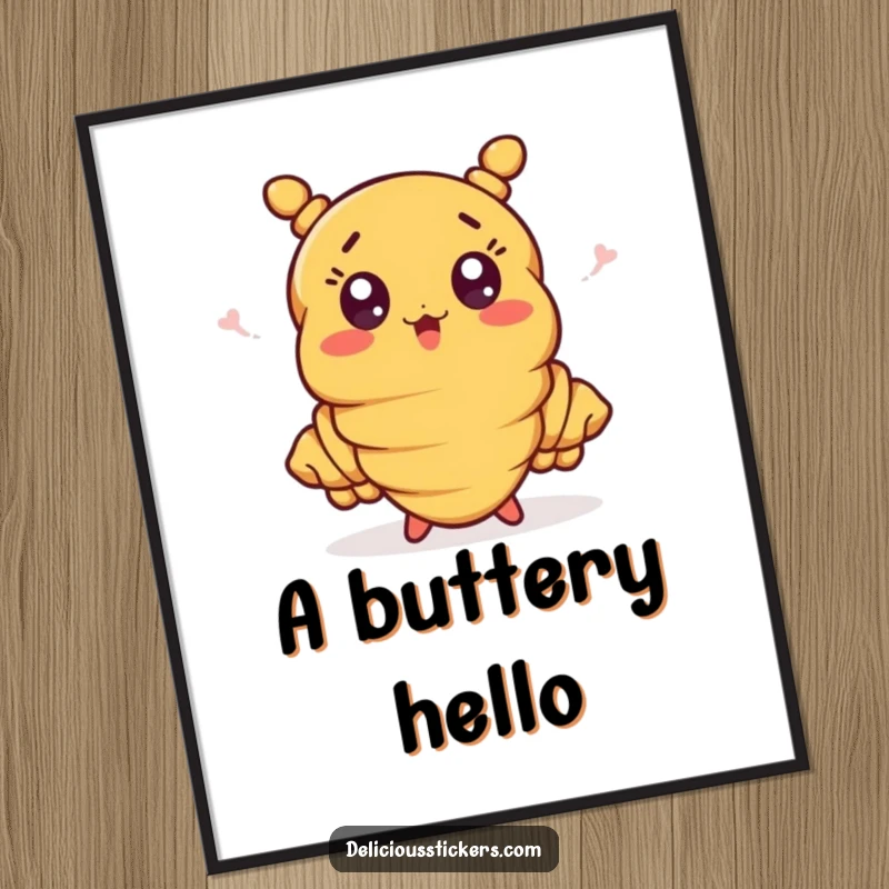 Funny croissant art with waving ends, surprised character, printable wall decor, humorous and delightful.