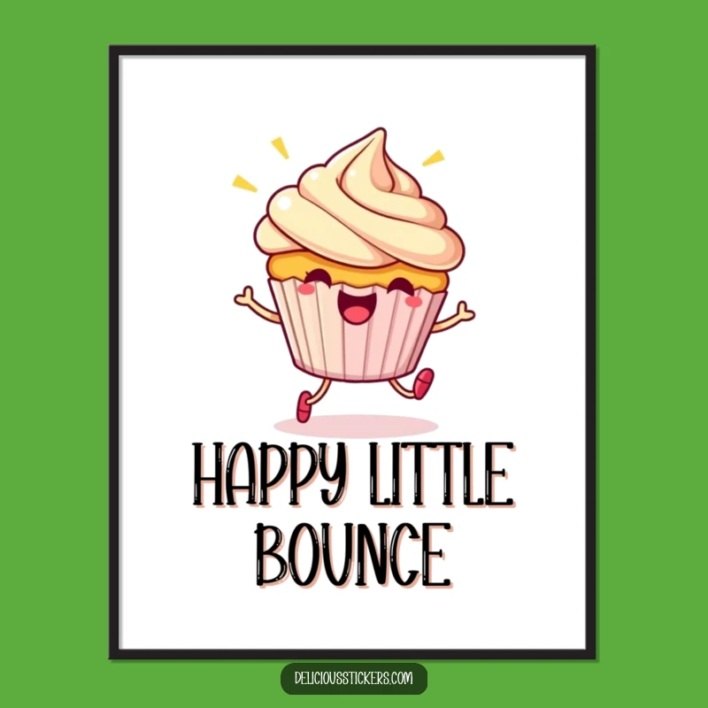 Funny Cupcake Hop Digital Print: Beaming Character Jumps, Instant Cheer!