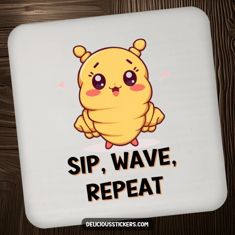 Funny croissant with waving ends on a drink coaster, a surprised and functional table accessory.