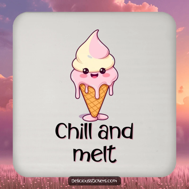 Funny drink coasters showcasing a melting ice cream cone with drips forming funny shapes, adding a sweet, humorous touch.