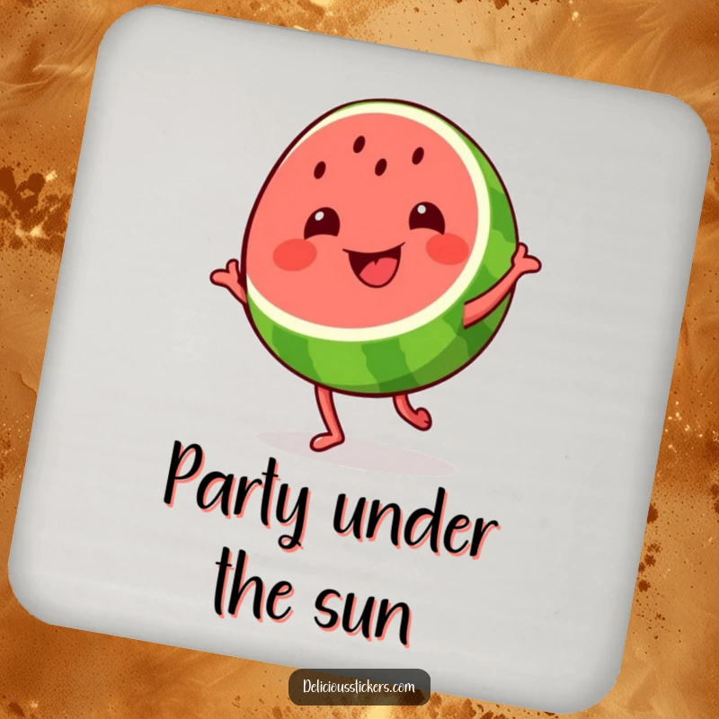Funny grinning watermelon slice drink coaster, the fruit dances with a smile, protecting tables with summer cheer.