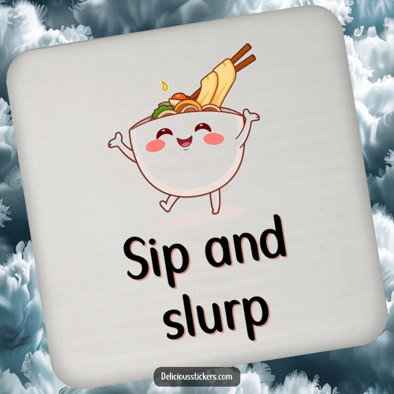 Funny ramen bowl dance coaster, cartoon noodles protecting furniture, a humorous and functional tabletop accessory.