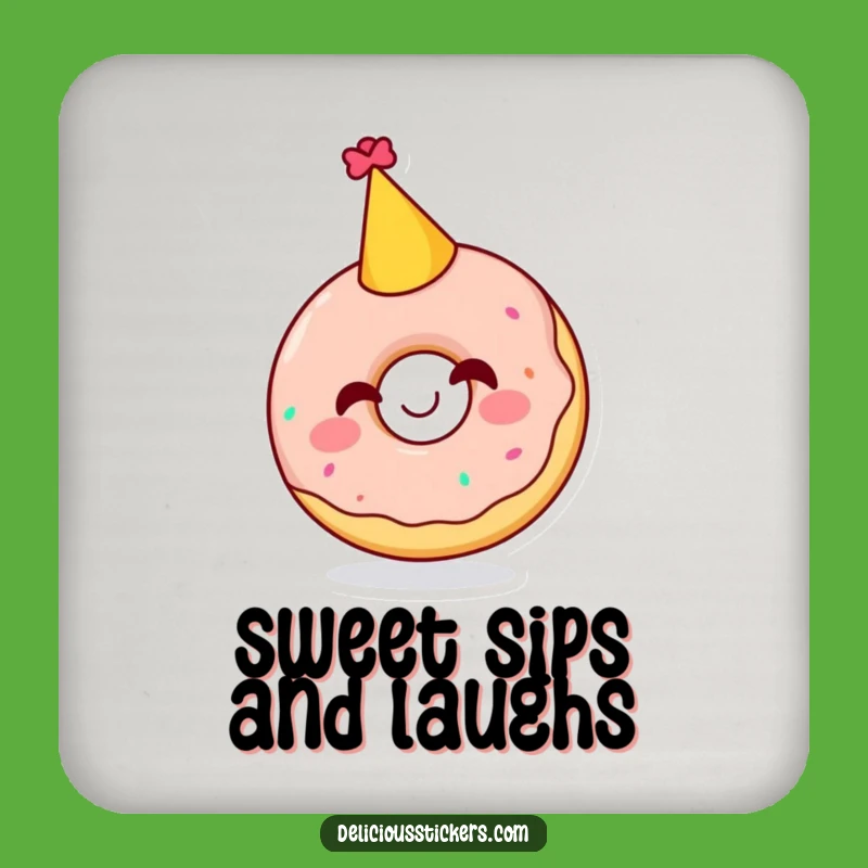 Funny Giggling Doughnut Party Hat Coaster - Protect Surfaces Sweetly!