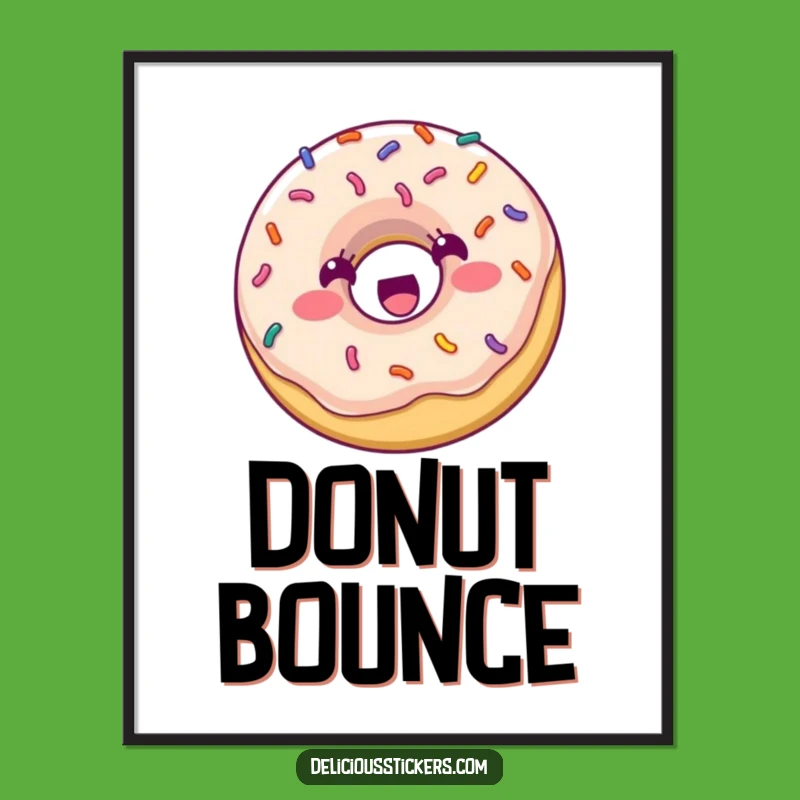 Funny Donut Bouncing Poster: Dynamic Sprinkle Character, Vibrant Humorous Wall Art