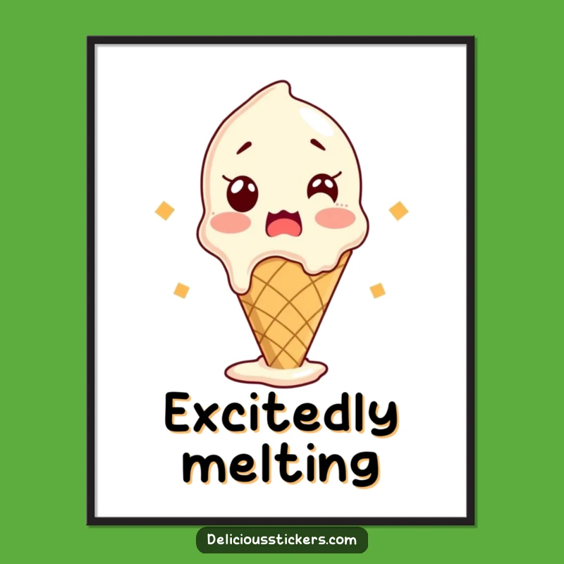Funny Shocked Ice Cream Poster - Excited Melting Cone Art - Hilarious Wall Decor Gift