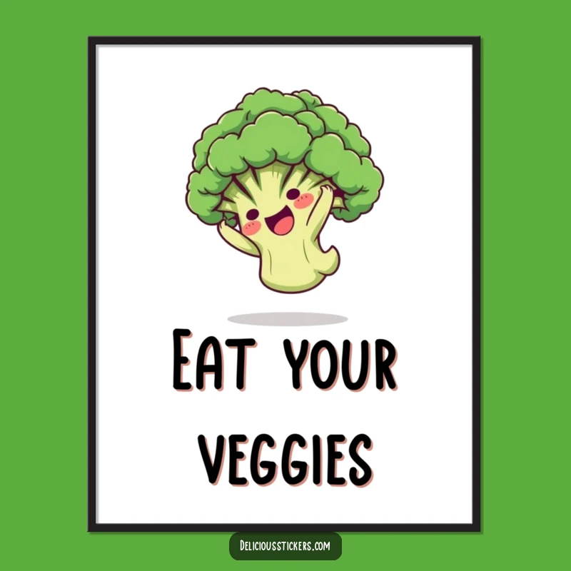 Funny Broccoli Somersault Poster: Playful Floret Tumbles, Whimsical Art!