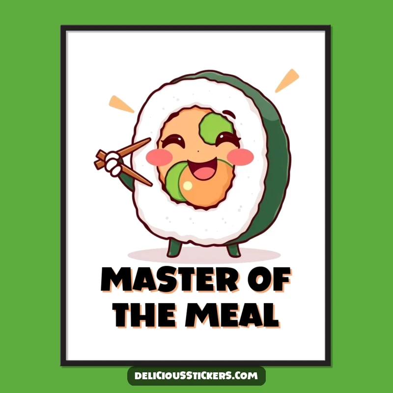 Funny Sushi Roll Poster - Whimsical Victory Pose Art for Walls