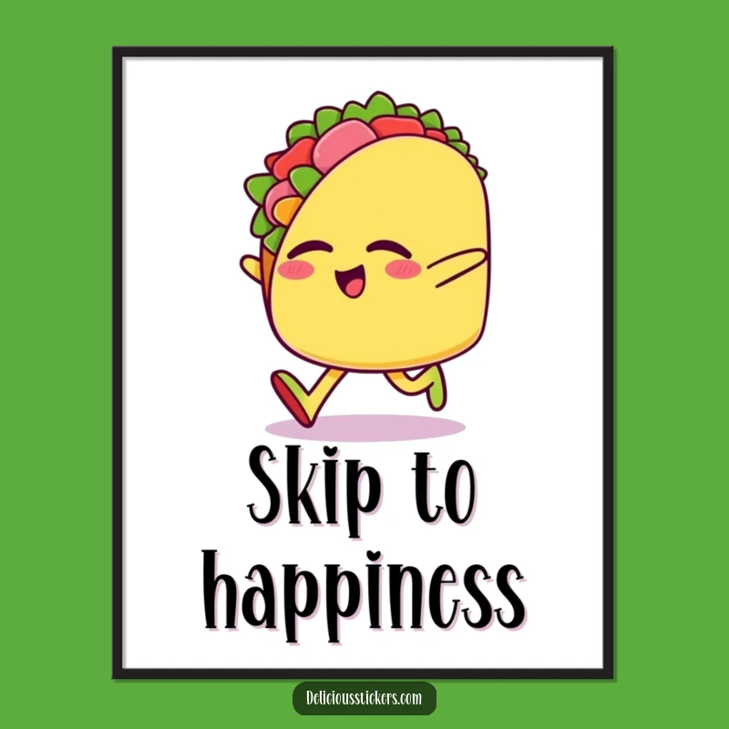 Funny Taco Skip Poster: Vibrant Wall Art with a Hilarious Food Character