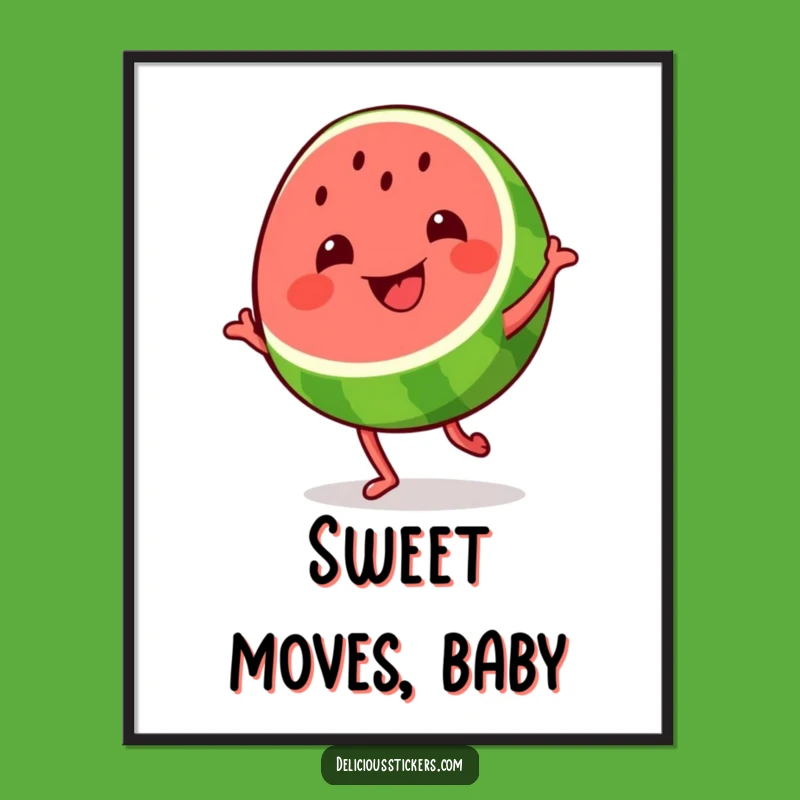 Funny Watermelon Dance Poster: Grinning Fruit Art for Sunny Walls