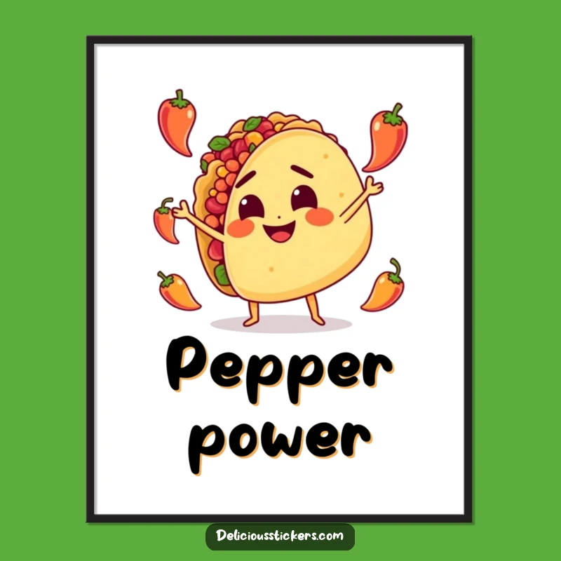 Funny Taco Juggling Poster: Dynamic Spicy Character, Vibrant Humorous Wall Art