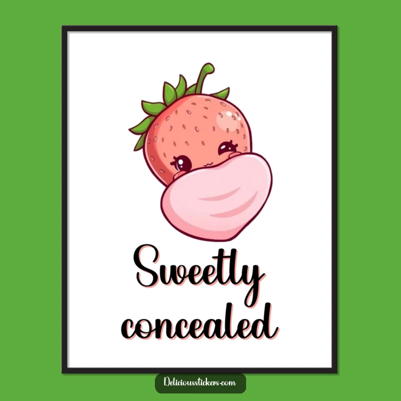 Funny Shy Strawberry Poster - Adorable Sweet Art, Quirky Gift Idea