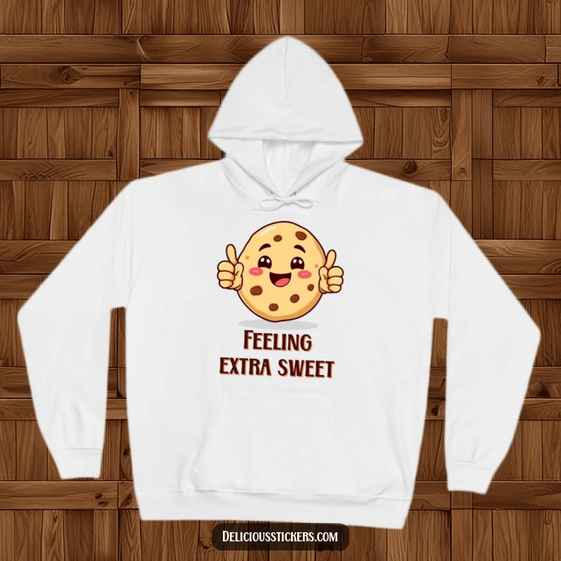 Funny Cookie Hoodie with a happy cookie character giving a double thumbs up, soft and cheerful apparel.