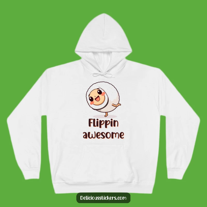 Funny Sushi Cartwheel Hoodie: Cozy Roll Character, Warm Humorous Apparel