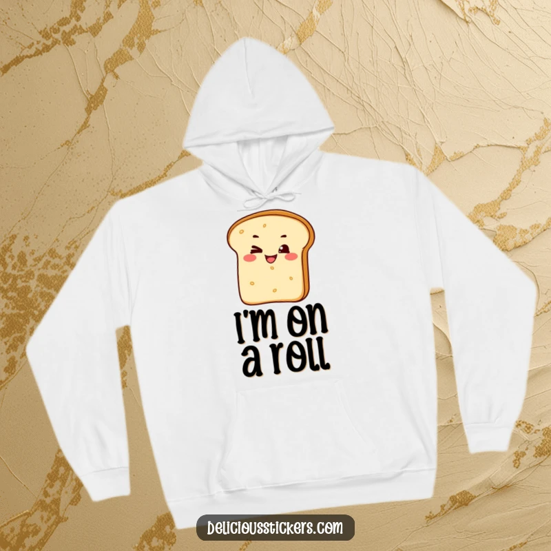 Funny hoodie featuring a delightful bread loaf character giving a sly wink and a wide grin, perfect for staying warm and amused.
