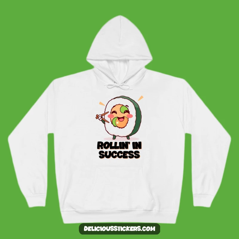Funny Sushi Roll Hoodie - Cozy Victory Pose Sweatshirt for Foodies