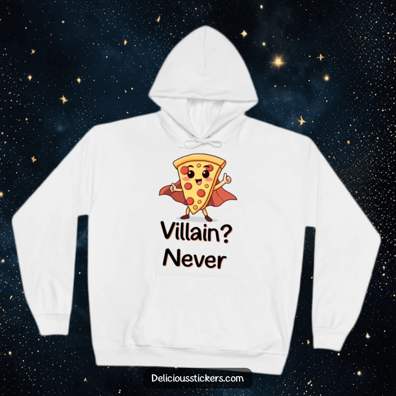 Funny Hero Pizza Slice Hoodie: A proud pizza slice dons a cape and strikes a heroic pose, ready for chilly adventures.