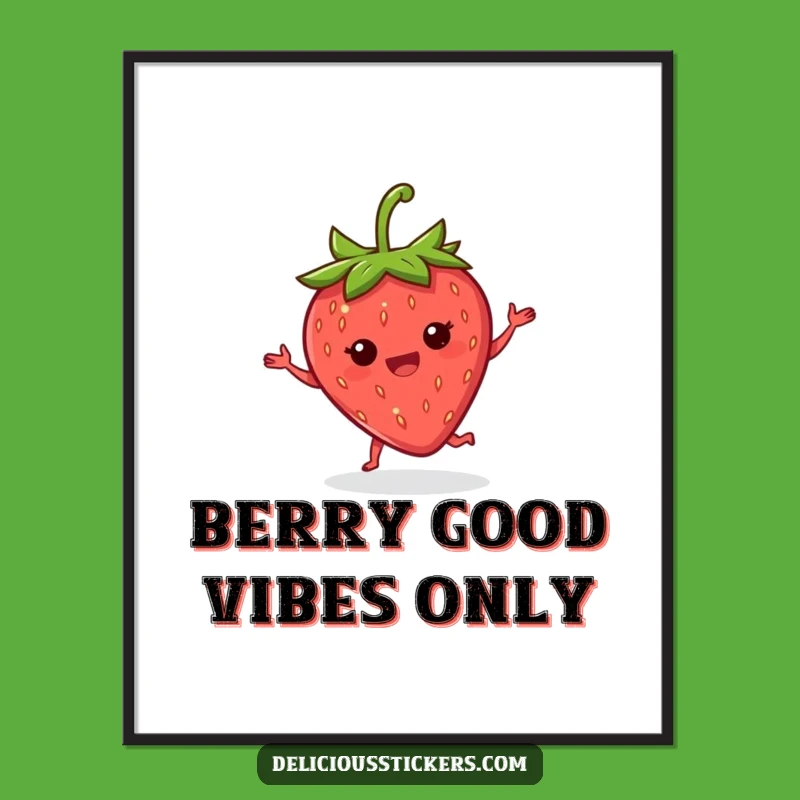 Free Printable Wall Art: Dancing Strawberry for Cheerful Home Decor Download