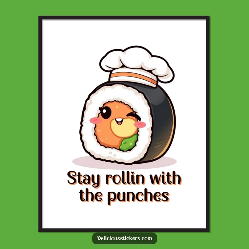 Free Printable Sushi Wall Art: Winking Chef Roll, Funny Downloadable Decor
